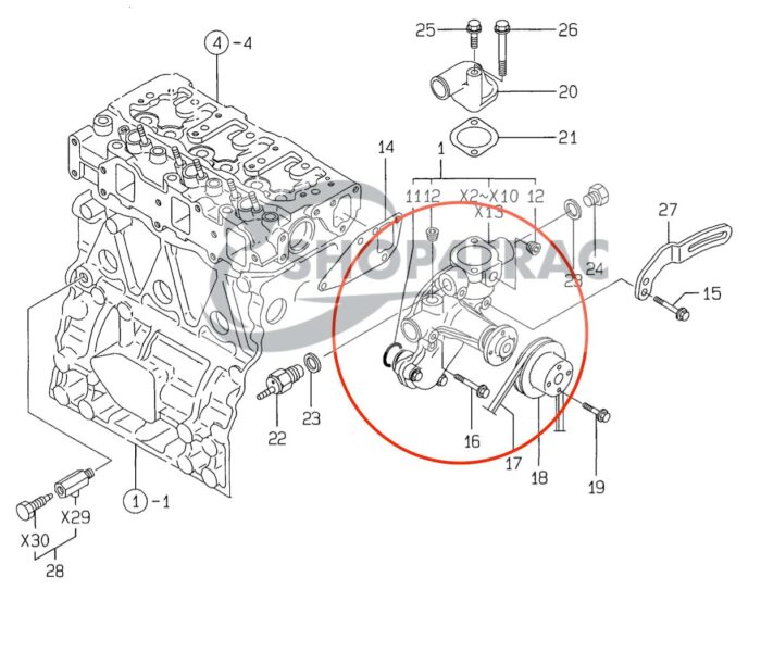 Waterpomp Yanmar F180 - F220 | FX16 - FX165 | F17 - FX175 | B22 - B27 | VIO30 | 3D82 - 4D82 | 3TNE78 - 3TNE82 - Afbeelding 7