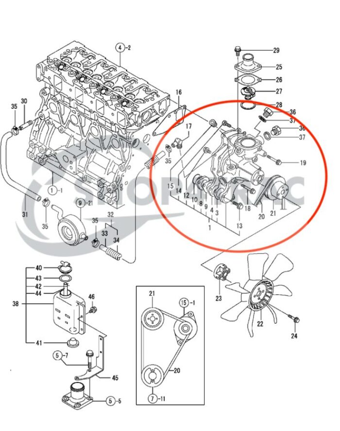 Waterpomp Yanmar F18 - F425D | FX18 - FX435D 3TNE88 | 4TNE92 | 4TNE94 | 3TNV88 - Afbeelding 6