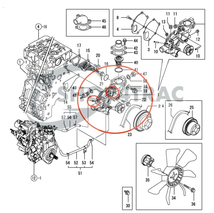Pompa wodna Yanmar 3TNV88, 4TNV88 Bez rur