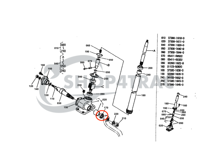 Keerring stuurhuis Kubota B5000 - B5100 PTO | L200 - L345 stuurhuis keerring | TC28407 - Afbeelding 2