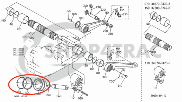 Hef-cilinder zuiger | Hefzuiger compleet Kubota GL19 - GL32 | GL220 - GL338 | L2900 - L4400 | L3010 - L4610 - Afbeelding 2