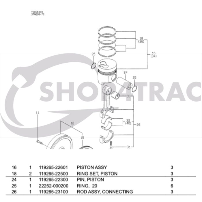 Zuiger Yanmar 2TNE68 | 3TNE68 | Takeuchi | Komatsu 3D68E - Afbeelding 2