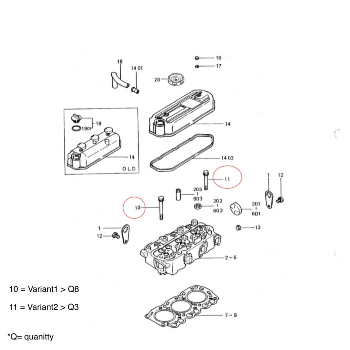 Zylinderkopfschraube | Zylinderkopfschraube Mitsubishi L3A| L3C | L3E | L3E2 | MVL3E Motor | Peljob – Bild 2